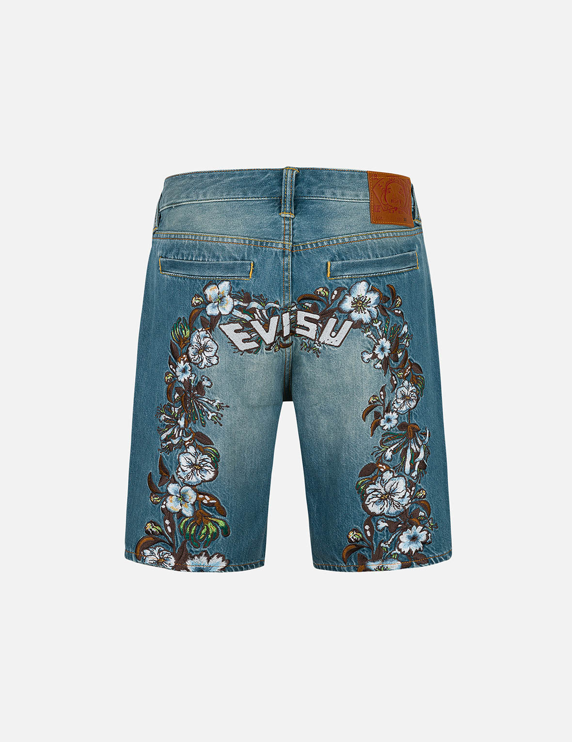 花卉大M刺繡常規版型牛仔短褲